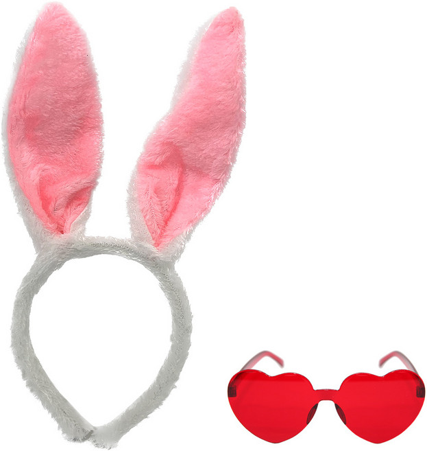 리빙다 깜찍이 토끼 머리띠 + 하트 안경 무테, 레드(하트안경), 1세트