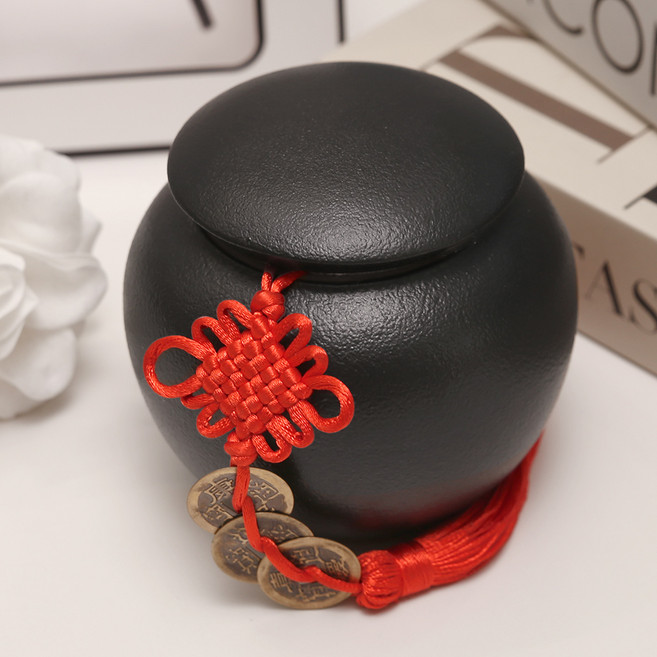 리드홈 부자되는 재물운 풍수 미니 항아리 소금단지 + 복주머니 + 엽전 매듭 장식 3종 세트, 흑자(소금단지)
