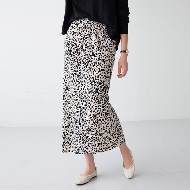 피핀 여성용 플리츠 벨벳 밴딩 호피 스커트 53456