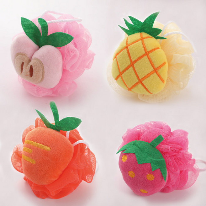 마켓플랜 소프트 통통 후르츠 거품 샤워볼 4종세트, 혼합색상, 1세트