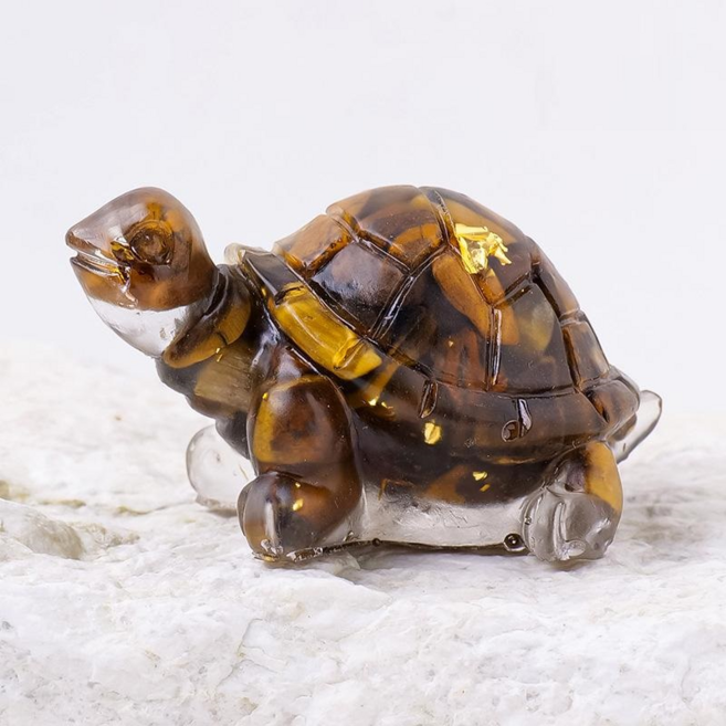 미소로운 장식 행운 금전운 거북이장식품 2p, 브라운