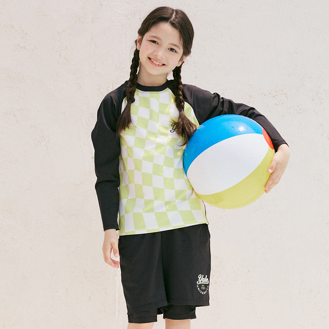 예일키즈 아동용 체커 스플래쉬 래쉬가드 상하의 세트 YJCCRUE23323