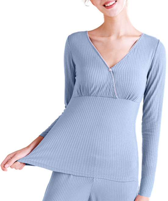 뿌뜨리아 임산부 원버튼 모달 브이넥 홈웨어 수유 상의