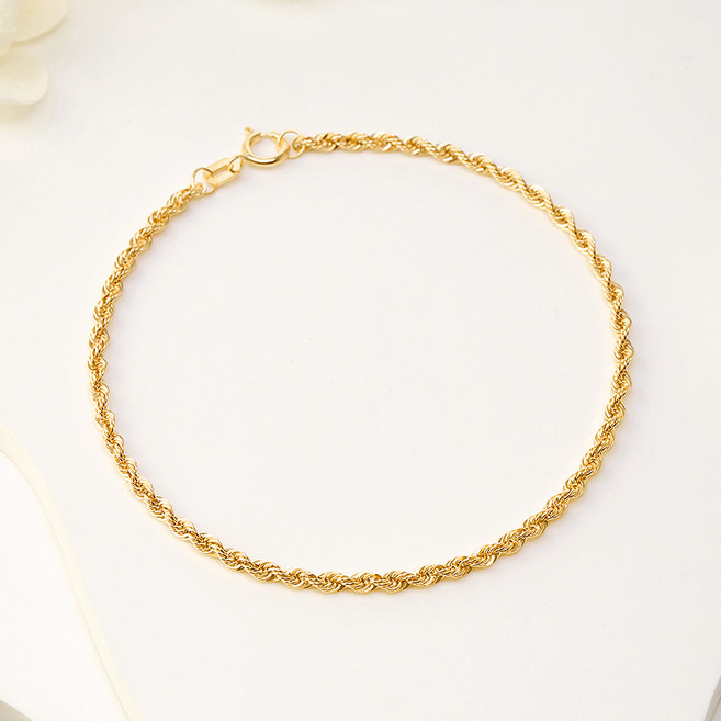 GOLDPANG 女款 14K 立體波浪層次感奢華麻花日常簡約友情款閃亮繩鍊手鍊