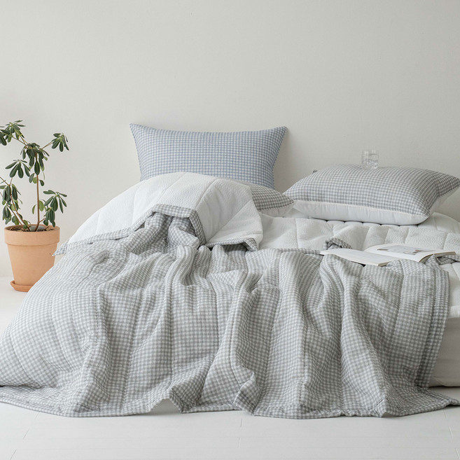 레시앙뜨 스노우 체크 양면 시어서커 여름이불 세트