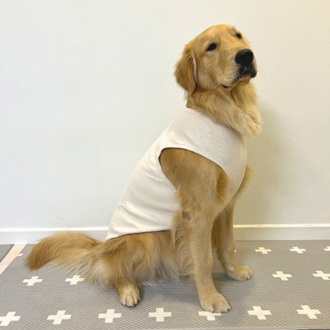 DOGGY STAR 中大型犬彈性無袖T恤, 象牙白色