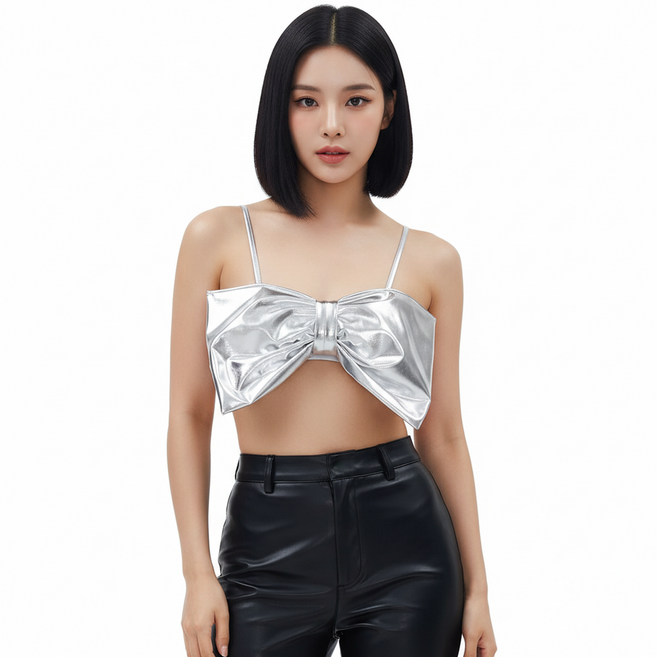 마켓피아 여성용 무대 댄스 리본 파티룩 크롭 탑