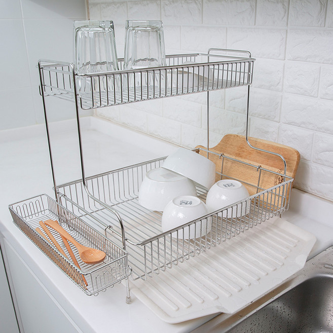 스토피아 시그니처 베이직 식기건조대 세트, 2단, 실버 + 아이보리, 1개
