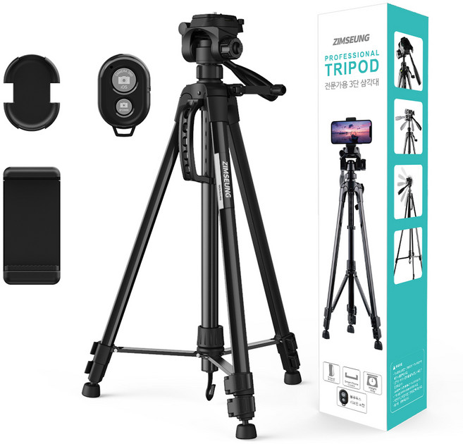 짐승 3단 높이조절 전문가용 스마트폰 삼각대, ZS-TRIPOD-2, 블랙, 1개