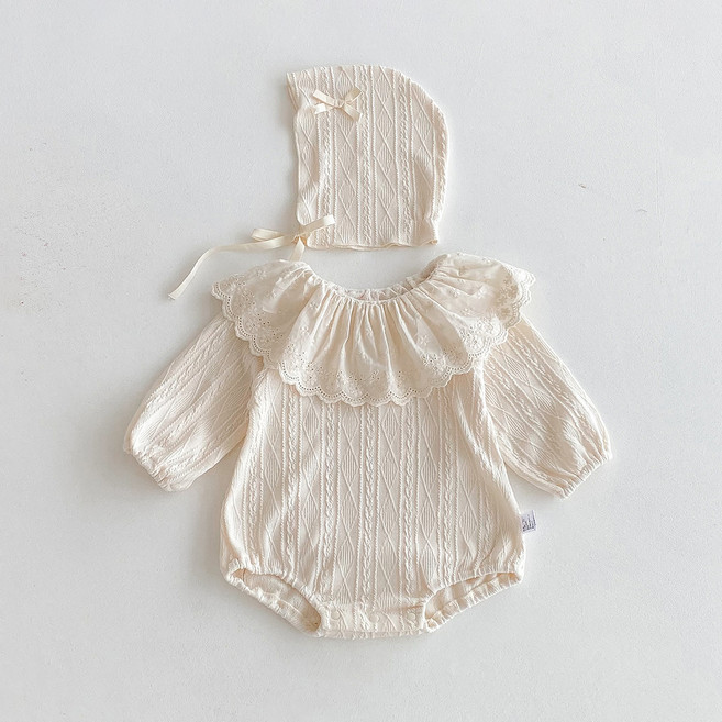 스타도어 유아용 레이스 카라 긴팔바디수트 + 모자 세트