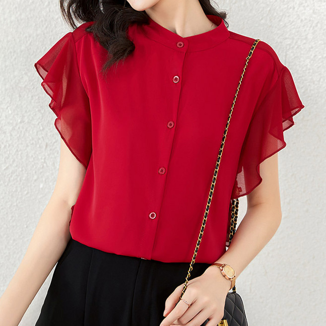 아뗄릭 헨리넥 날개 쉬폰 블링 블라우스 10291