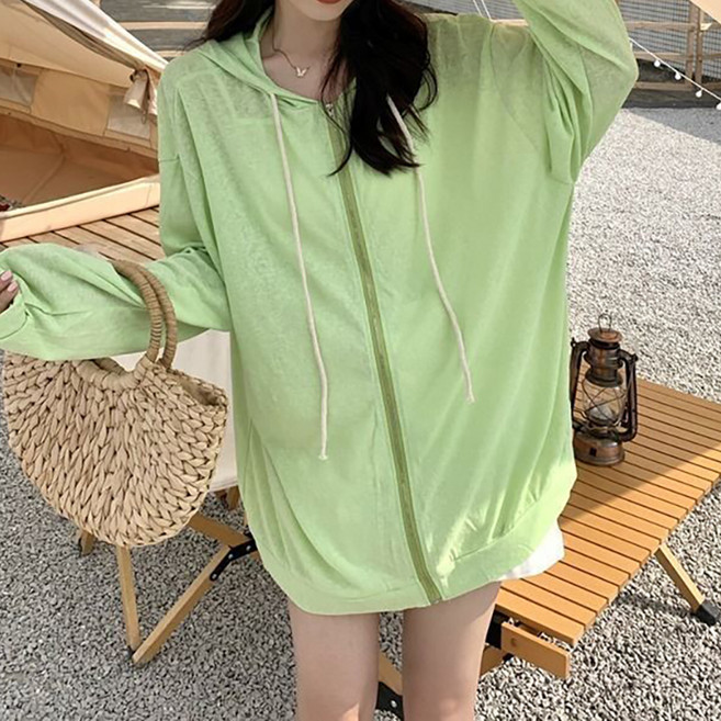 마켓에이 여성용 컬러 시스루 후드 가디건 R