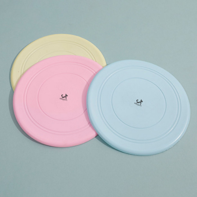딩동펫 강아지 실리콘 프리스비 원반 3종 세트, 블루 + 핑크 + 베이지, 1세트