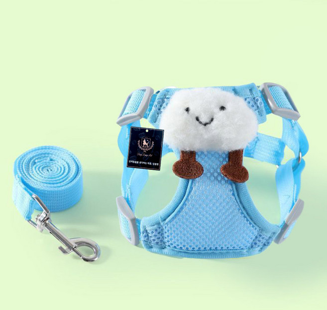 딩동펫 아기자기 파스텔 하네스 + 리드줄, 블루, 1세트
