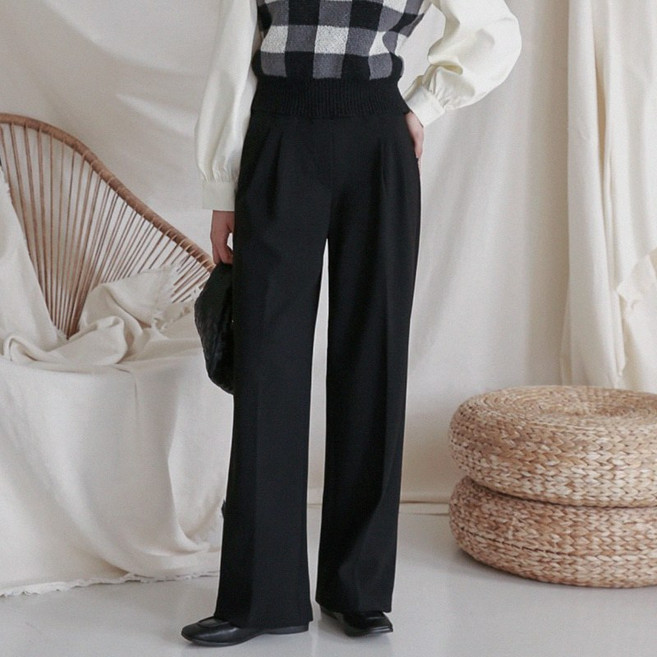 패션풀 여성용 빅밴드 투턱 와이드 기모 슬랙스 29147