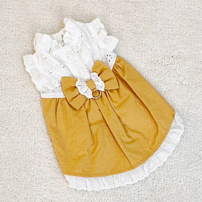 레어밍스 강아지 레이스 롱 원피스, 옐로우, 1개