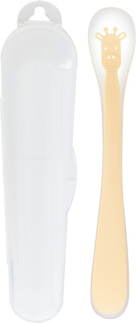 퍼기 실리콘 동물 이유식 스푼 기린 + 케이스, 1개, 베이지