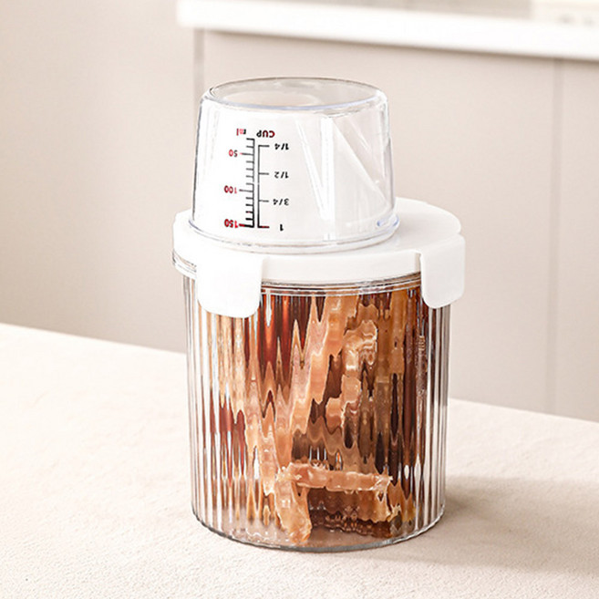 딩동펫 투명 계량컵 밀폐 사료통, 1개, 800ml
