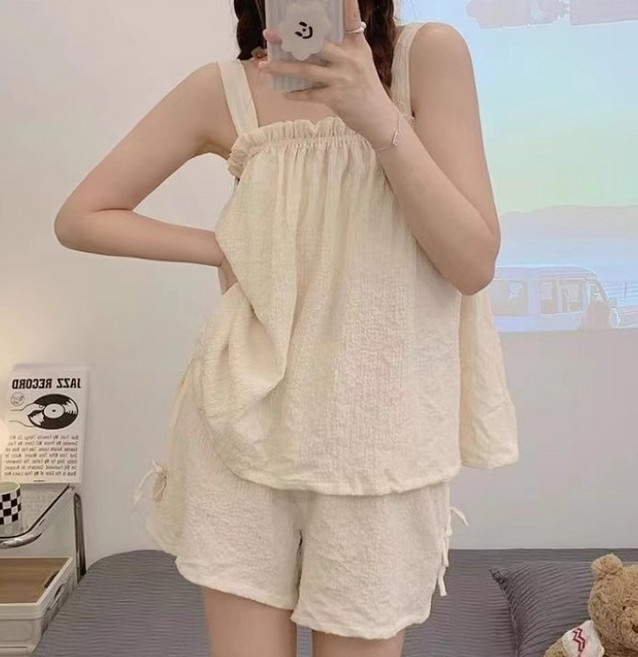 씨오브비 여성용 버블 민소매 파자마 잠옷 상하의 세트