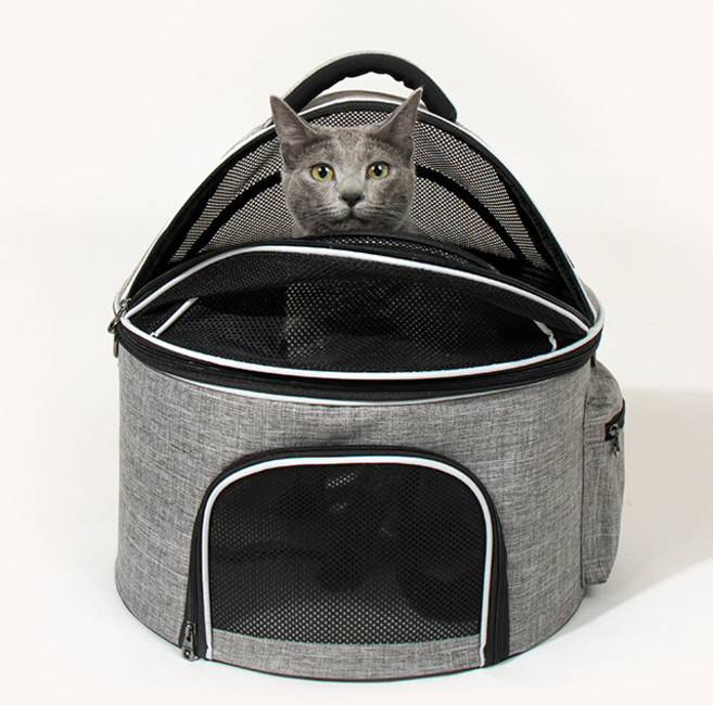 리스펫 강아지 고양이 허리펴고 숨숨 돔형 이동장, 그레이, 1개
