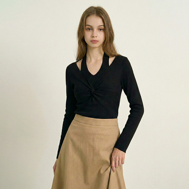 에이비플러스 여성용 꼬임 브이넥 레이어드 니트 LSA5MW43