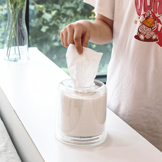 스토리빙 아크릴 원형 두루마리 휴지 케이스, 투명, 1개