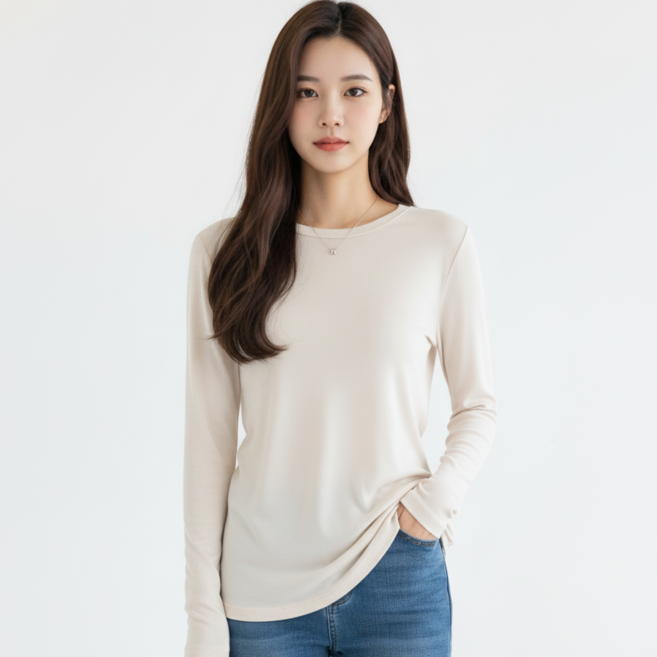 Market Pia 女款秋季修身圓領長袖T恤