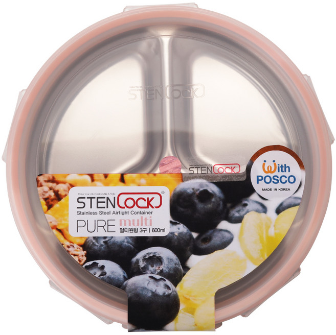 스텐락 퓨어 멀티 원형 3호 밀폐용기 3구, 1개, 600ml