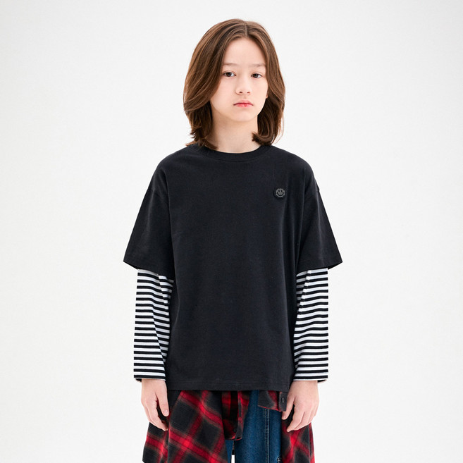 젤리스튜디오 소매 스트라이프 레이어드 티셔츠