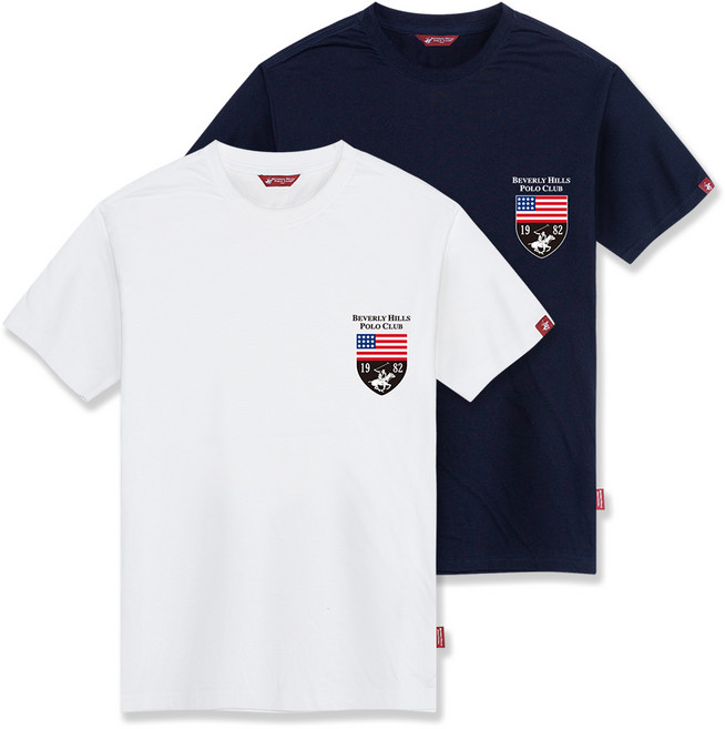 BEVERLY HILLS POLO CLUB Logo小印花圓領短袖T恤 CPS9T31 2件組, 白色+海軍藍