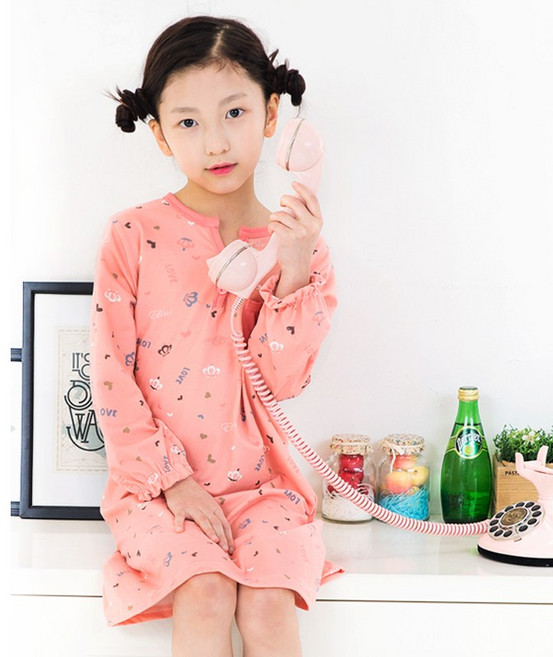 이라인 여아용 학생 오마이러브 긴팔 원피스잠옷