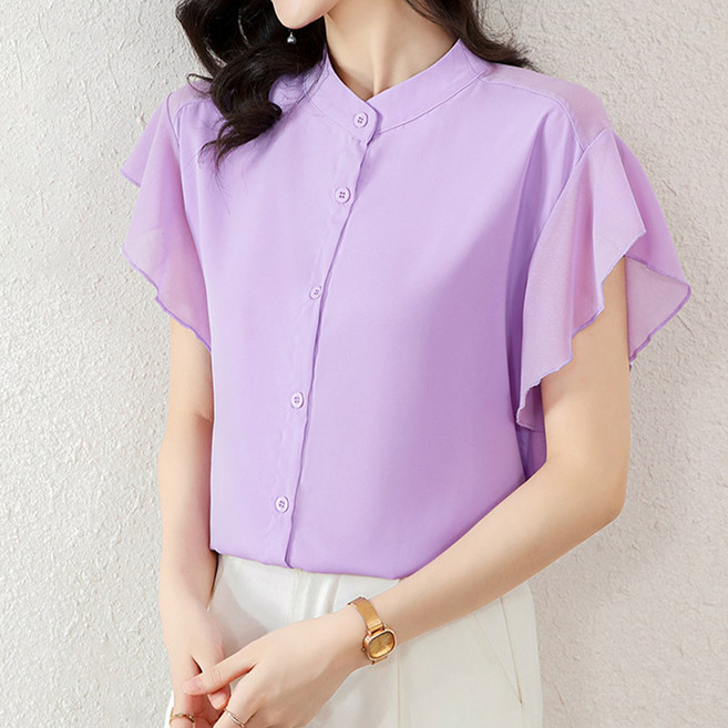 아뗄릭 헨리넥 날개 쉬폰 블링 블라우스 10291