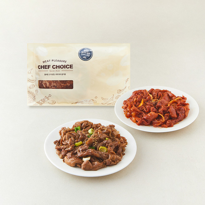 셰프초이스 갓 버무린 한돈 고추장 제육볶음 500g + 간장 제육볶음 500g + 양파 40g + 대파 40g 세트, 1세트