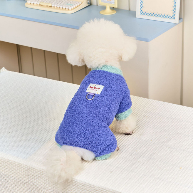 아티펫 강아지 따뜻한 심플 투컬러 견인 올인원, 블루, 1개