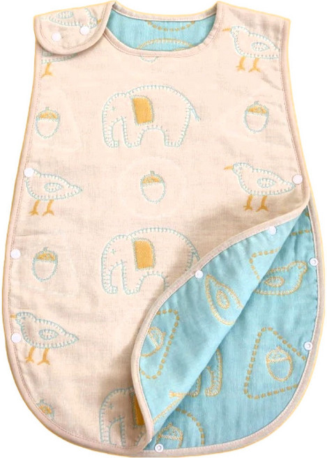 JoyNa 日式6層紗背心式防踢被, 守護動物 粉色 + 藍色