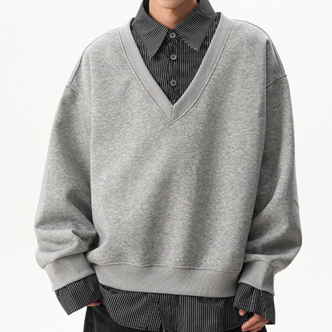 더플로우커머스 남성용 레이어드 페이크 셔츠카라 맨투맨