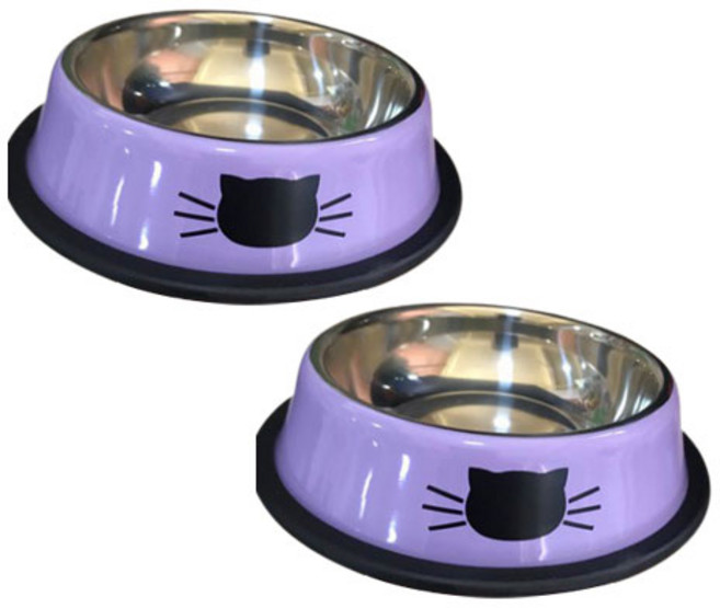 펫트롱 반려동물 프리미엄 스테인리스 식기, 퍼플, 2개