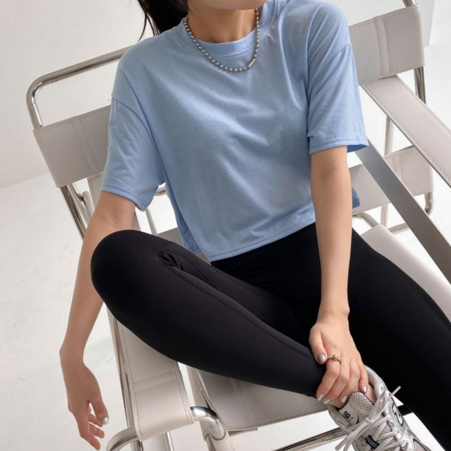 라라온 크롭 베이직 요가 반팔 티셔츠 TSP2656