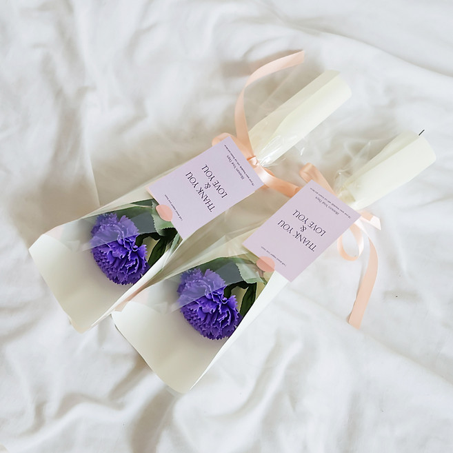 아스파시아 플르 카네이션 메시지 비누꽃 한송이 꽃다발 세트, 퍼플(꽃), 땡큐&러브유(카드), 2세트