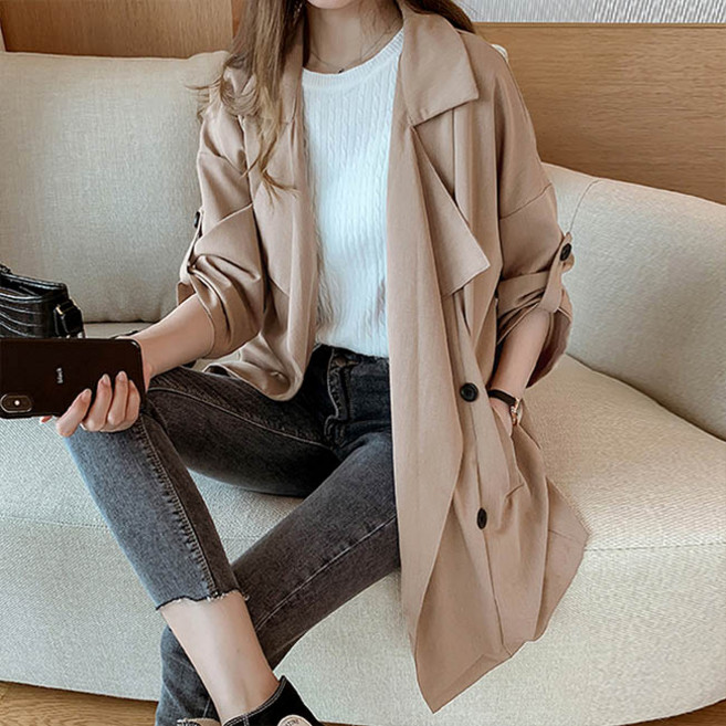 andstyle 女款 J2 袖口可捲袖雙排扣風衣外套 261365