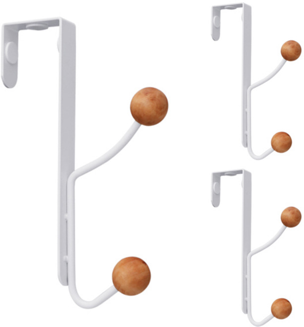 모노블 도어훅 문걸이 행거 2구, 화이트 + 우드, 3개