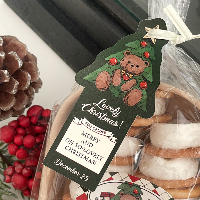 핸즈픽 크리스마스 선물포장 퍼즈베어 문구택 트리, 그린, 30개