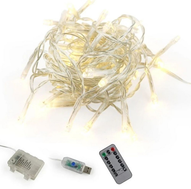 aibo 暖白八模式滿天星LED燈串附遙控器 40燈 電池款 6m, 白色, 1組