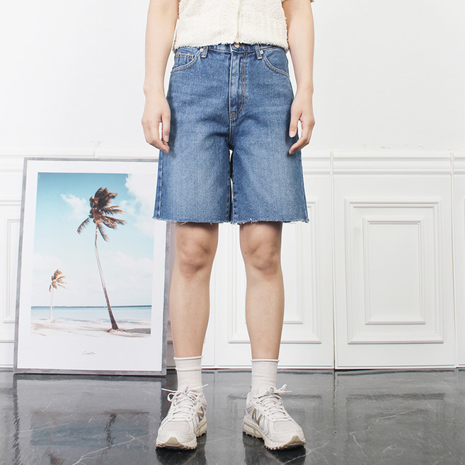 여성용 히든밴딩 4부 데님 팬츠 HY627