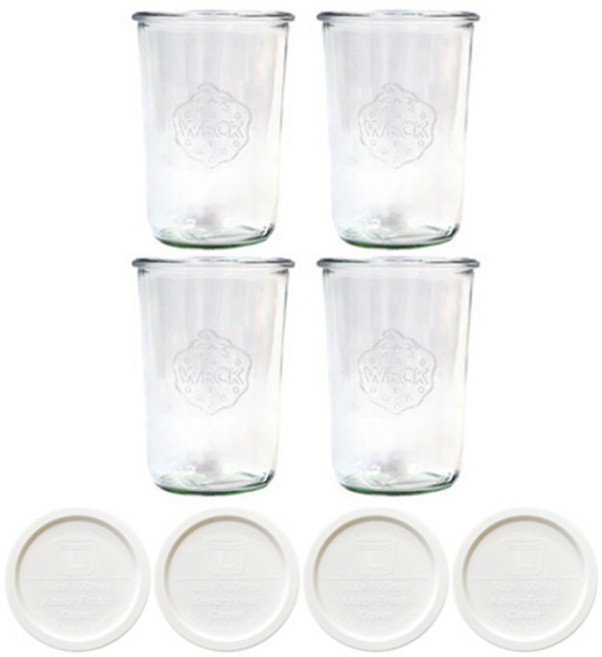 WECK 743 유리병 850ml x 4p + PE 뚜껑 4p 세트 밀크, 1세트