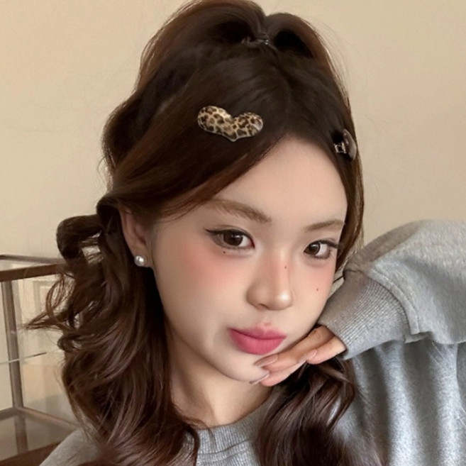 피어니스트 여성용 레트로 호피 레오파드 헤어핀 하트 3cm