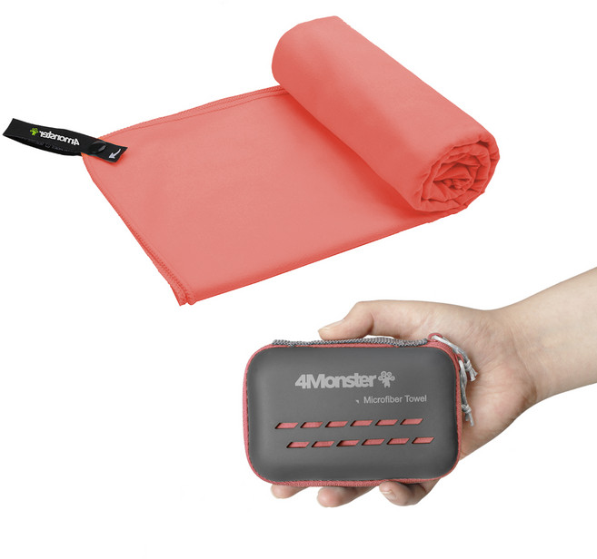 4몬스터 마이크로화이바 타월 + EVA 케이스 세트 스몰, 인디언코랄, 1개