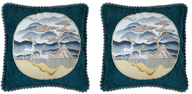 더플로우 라운드 테두리 동양화 스타일 자수 쿠션 커버 2p