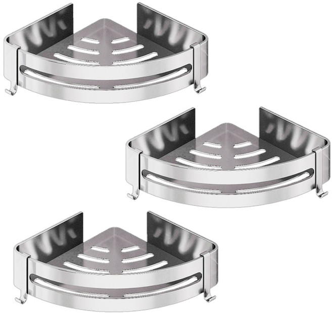 hillo 이지 무타공 알루미늄 욕실 코너 선반, 3단, 1개