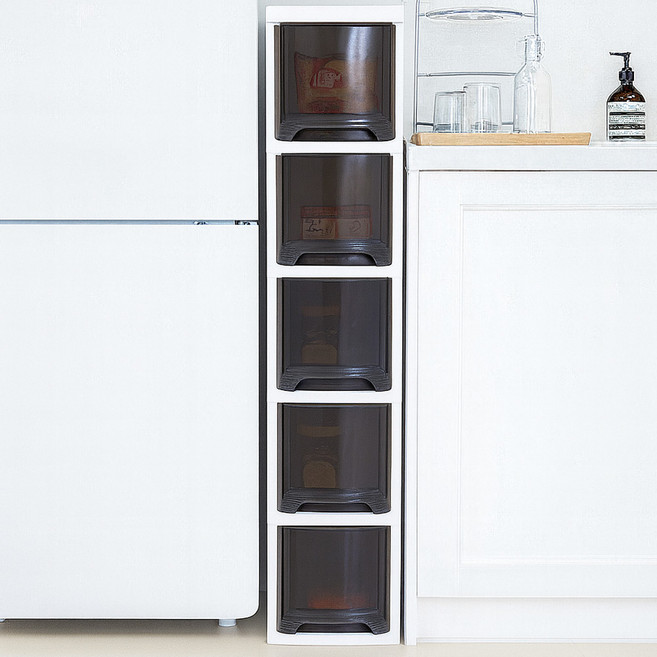 보노하우스 모던틈새슬림서랍장 5단, 다크투명